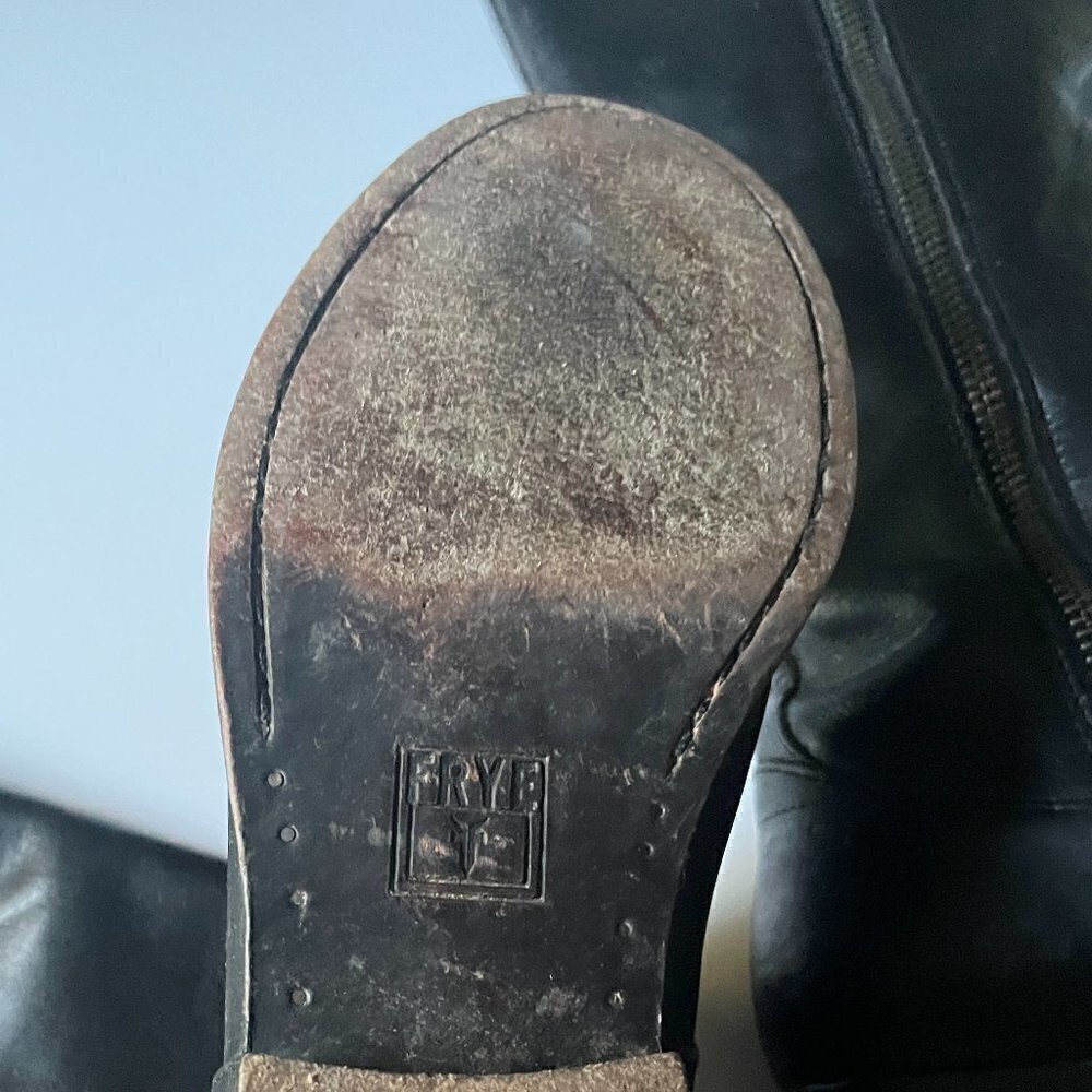 Frye Melissa Tab Black Leather Tall Knee High Side Zip Riding Boots Women's 6 - Picture 7 of 11